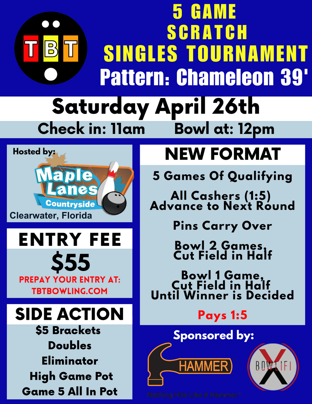 April 26th - Maple Lanes Countryside - 5 Game Scratch Singles