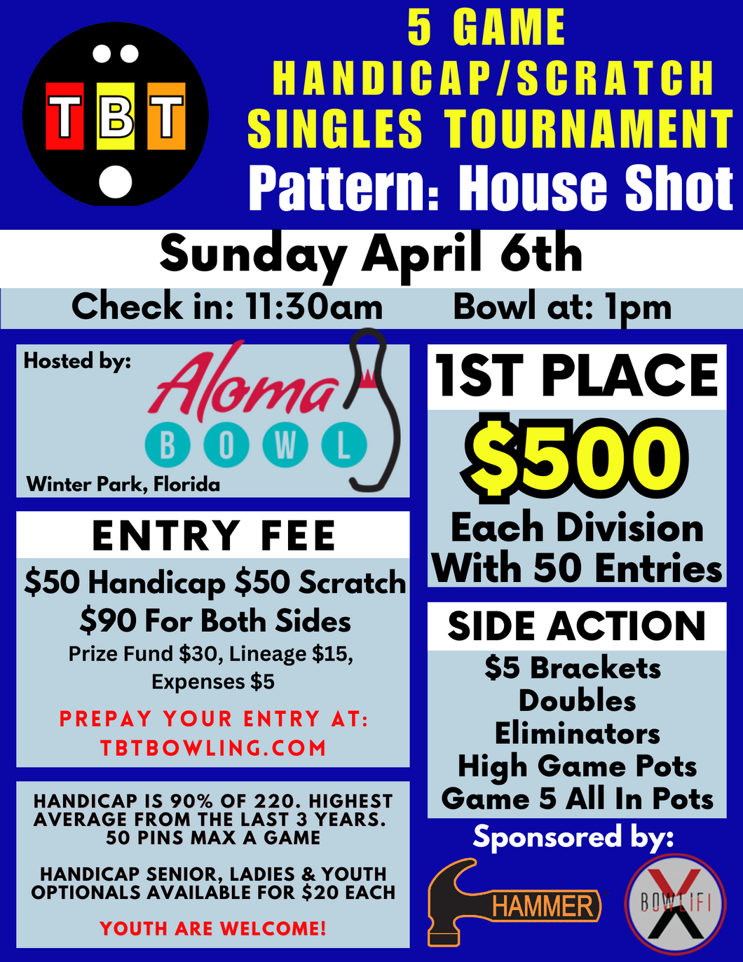 April 6th - Aloma Bowl - 5 Game Handicap/Scratch Singles